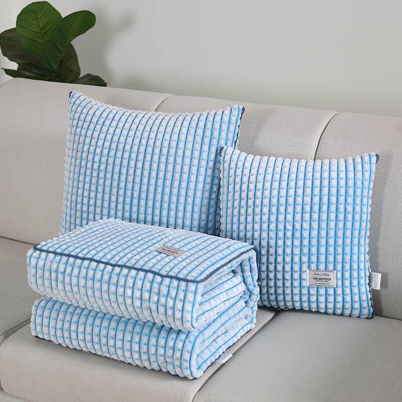 简约剪彩格牛奶绒抱枕被子两用加厚多功能二合一折叠车载沙发午睡