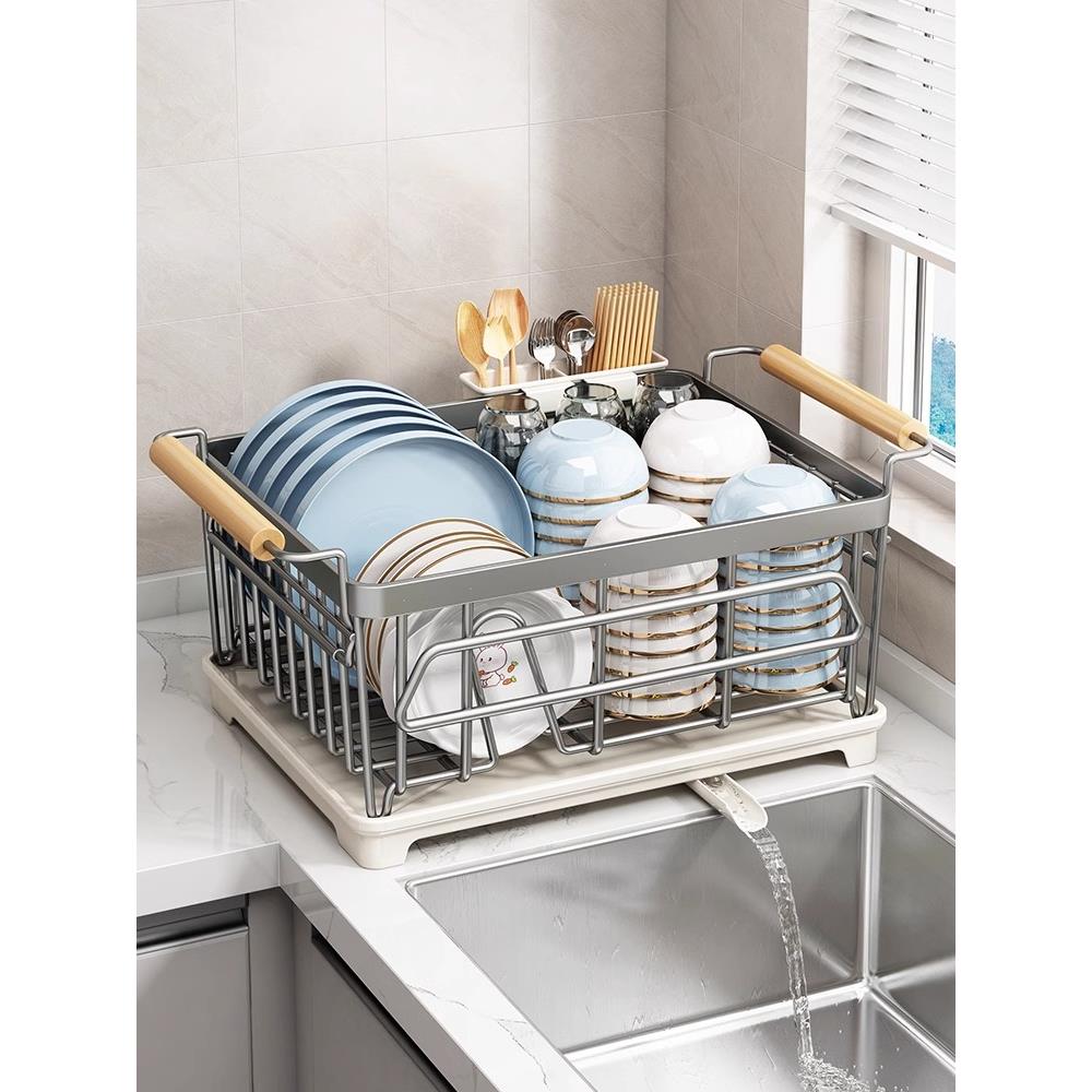 厨房碗架沥水架304不锈钢碗碟置物架台面单层放碗筷盘子收纳篮筐