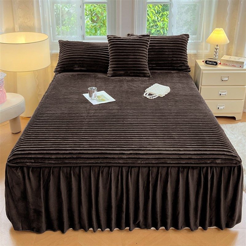 精选秋冬加绒纯色A类法莱绒床裙式床罩单件加厚保暖床单1.8x2.0床,床上用品,床裙,淘宝优惠券,粉丝福利购,淘宝优惠卷