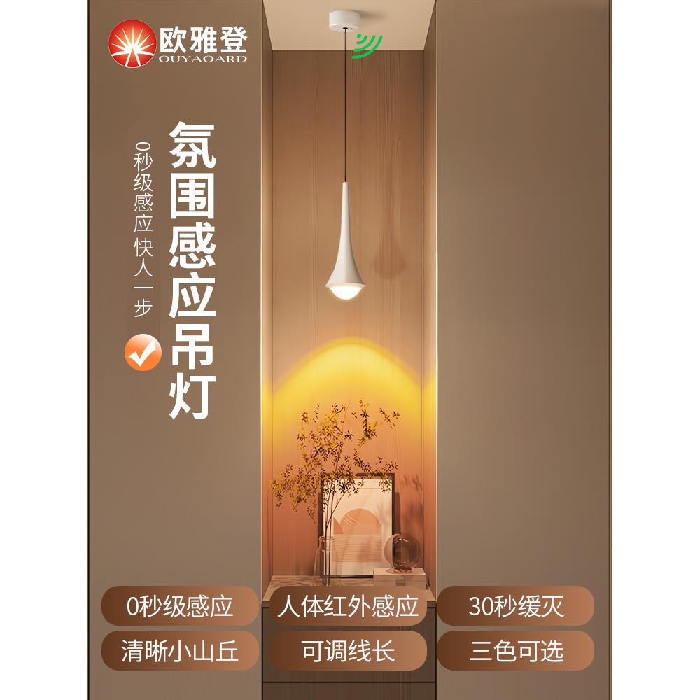 人体感应落日夕阳灯入户玄关小吊灯卧室床头可升降氛围灯墙照画灯