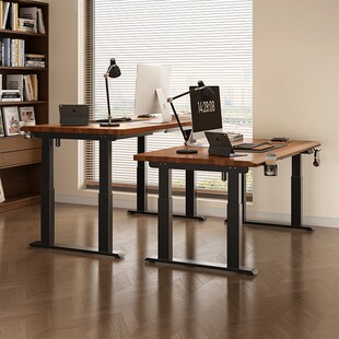 精选实木电动升降桌双电机四立柱智能电脑桌家用书桌自动电竞办公