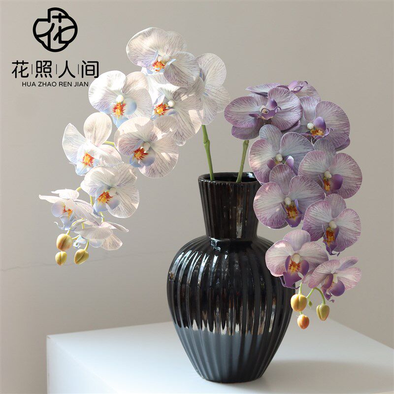 高品质9头蝴蝶兰仿真花 手感胶片假花装饰摆设家居插花拍摄道具花