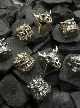 纯铜现货机械键盘黑神话悟空复古骷髅十字卡槽金属键帽朋克方形