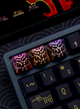 纯铜现货机械键盘健帽潮玩复古个镇灾恶魔神可爱金属健帽朋克方形