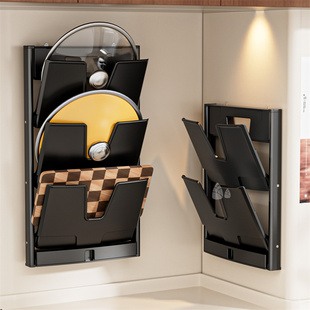 可折叠吸盘锅盖架壁挂式免打孔厨房多层置物架放砧板菜板收纳神器