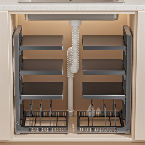 锅具收纳架橱柜内可调节放锅架子