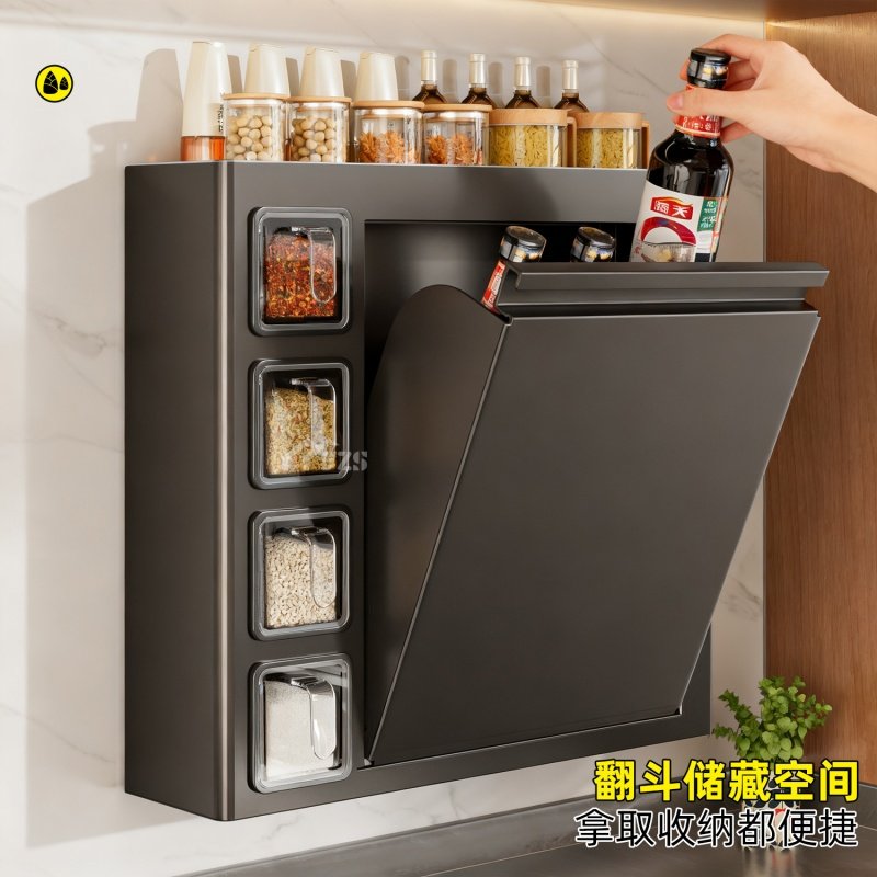 翻斗式调料置物架台面壁挂收纳柜