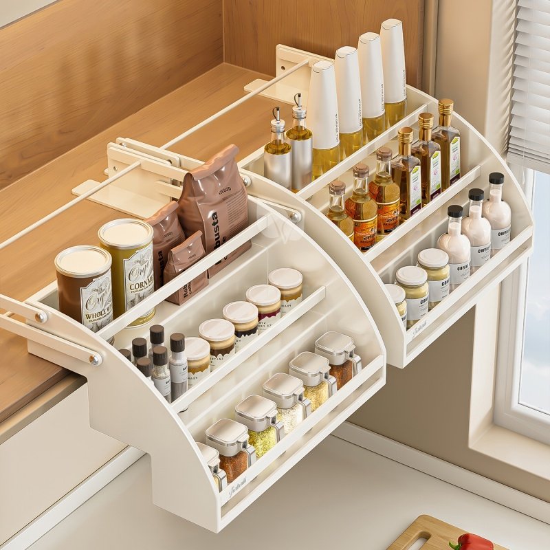 2026新款厨房吊柜升降拉篮橱柜下拉式调料品置物架上下伸缩收纳架,收纳整理,整理架/置物架/收纳架,淘宝优惠券,粉丝福利购,淘宝优惠卷