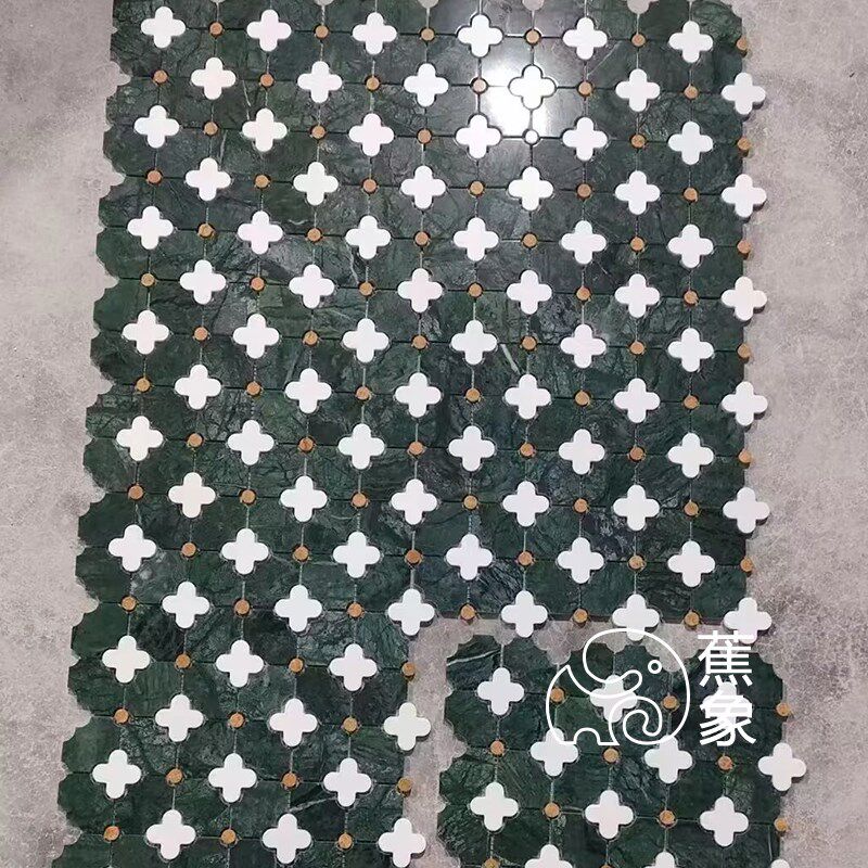 复古墨绿色梅花天然石材马赛克法式上海老房子瓷砖大理石背景墙