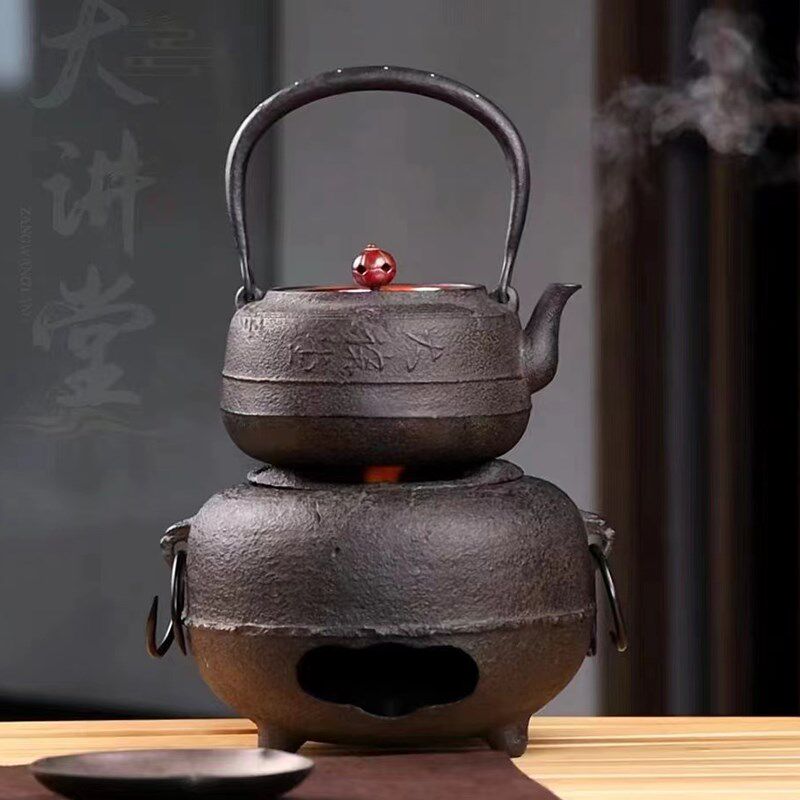 复古炭炉铸铁煮茶炉日式手工风炉铁壶套装明火酒精户外围炉煮茶器