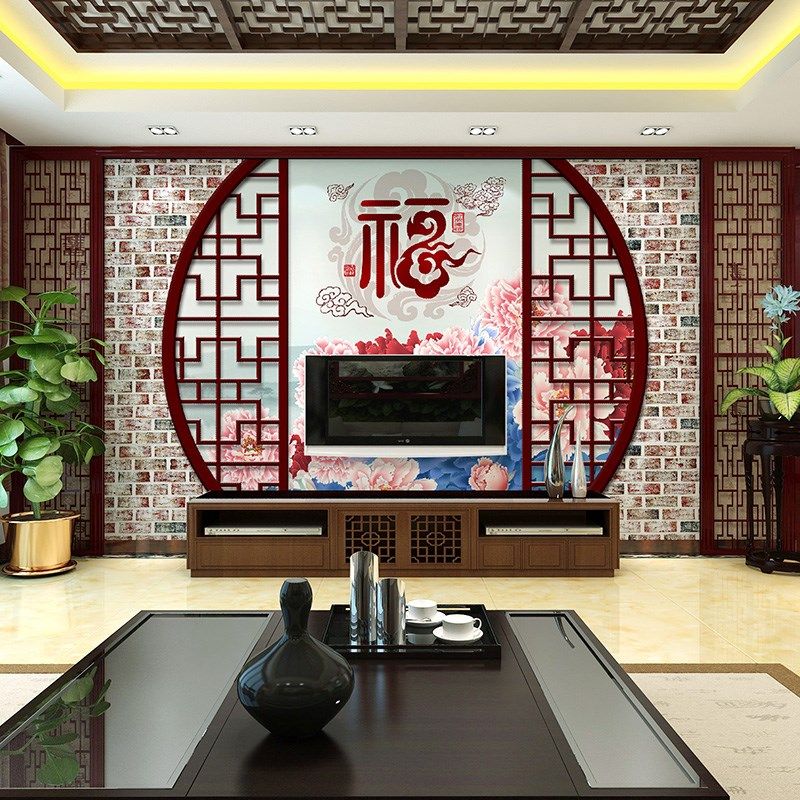 精选18D电视背景墙纸大型壁画客厅沙发无缝墙布中式砖纹福字立体,家装主材,定制壁画,淘宝优惠券,粉丝福利购,淘宝优惠卷