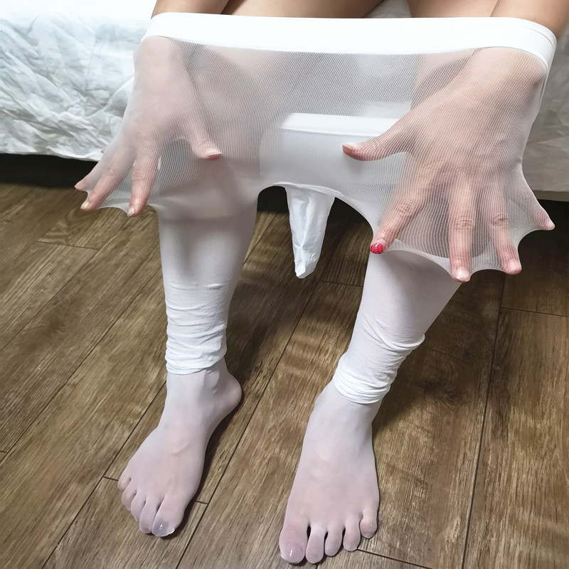 男士性感五趾透明连裤袜