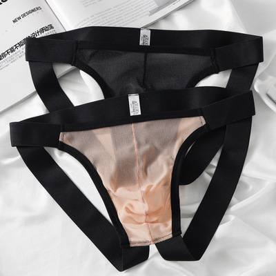 男士性感提臀双丁字裤透明囊袋
