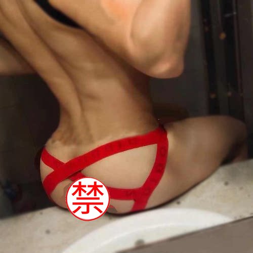 男士性感提臀后空低腰纯色双丁裤