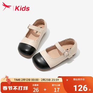 红蜻蜓女童鞋子儿童公主小皮鞋2026新款豆豆单鞋配裙子宝宝软底黑