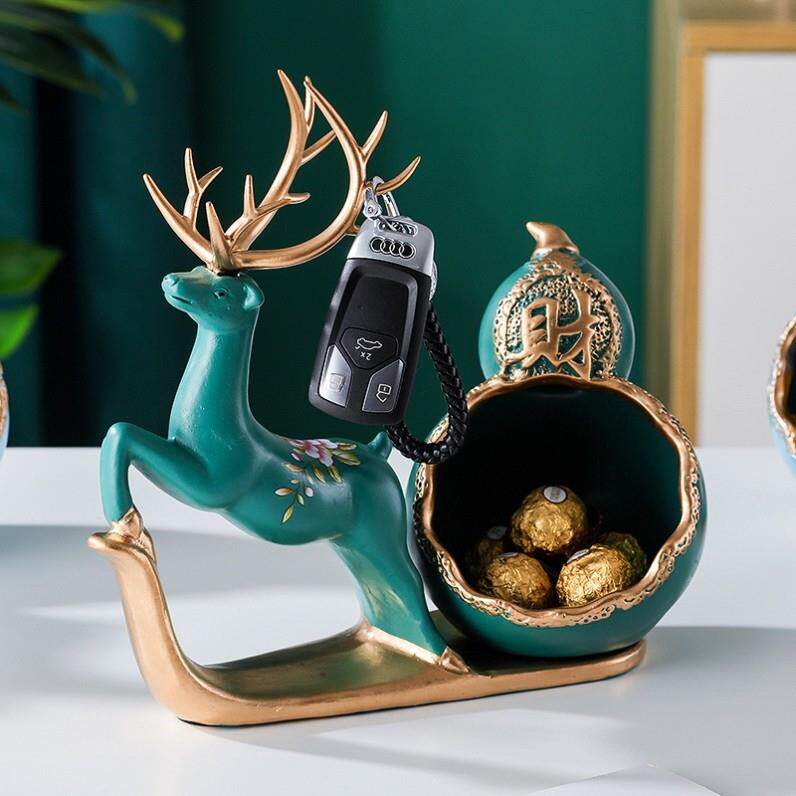 进门鞋柜上摆的收纳盒摆件创意麋鹿放钥匙置物架现代轻奢玄关入户