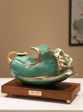 新中式金玉白菜摆件百财招财办公室装饰品开业礼物高端陶瓷工艺品