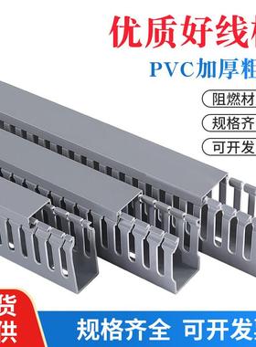 PVC粗齿线槽阻燃开口U型行线槽明装塑料配电柜箱线槽走行电线灰色