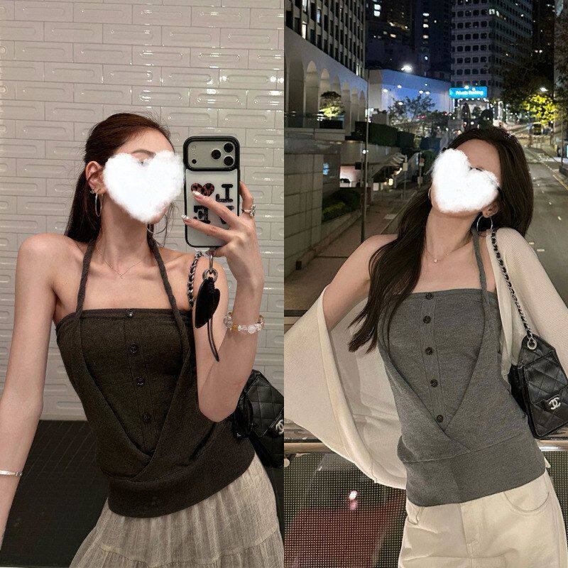 别致性感高级扭结挂脖抹胸无袖吊带背心女小众不撞款减龄显瘦上衣