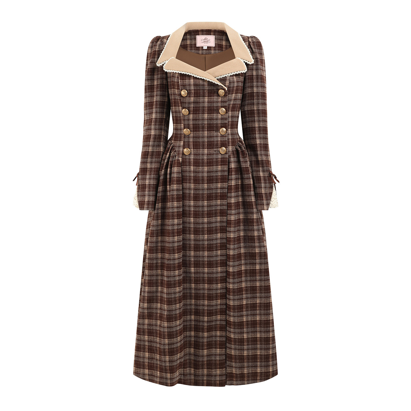 thumbnail for LaceMade plus-size women's clothing Oxford Line: French vintage plaid daily waist-cinching slimming A-line coat