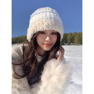 清冷氛围感 防寒加厚毛绒针织线帽 软糯显脸小韩版 帽子女生秋冬季