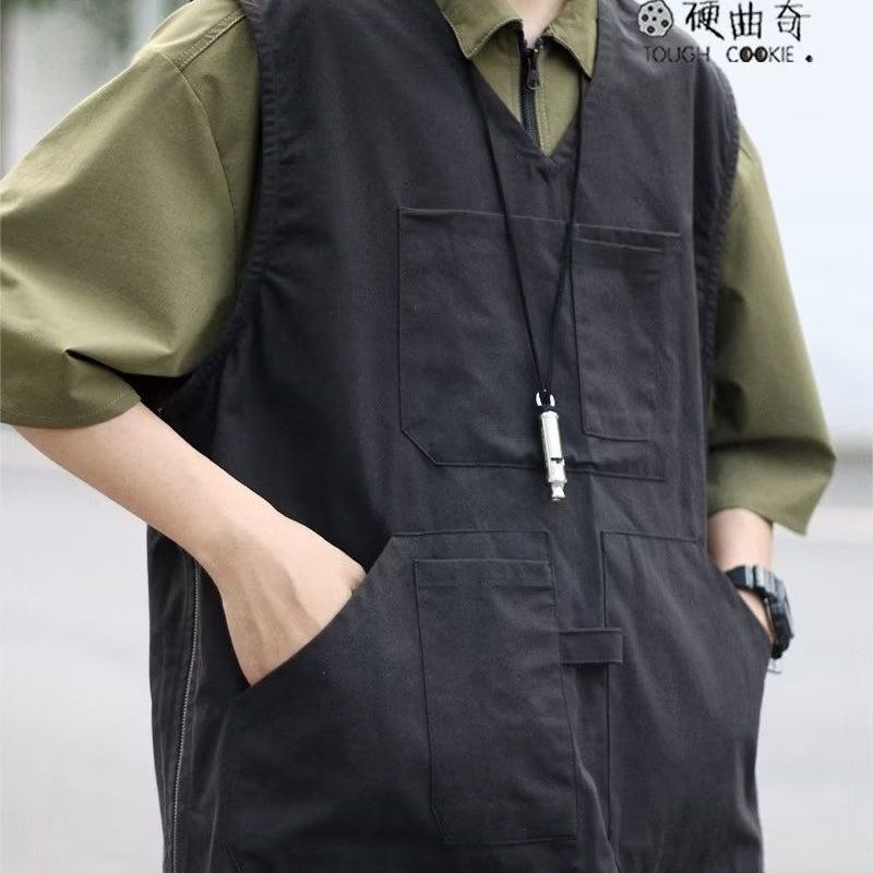 夏季vibe日式工装户外山系多口袋机能套头马甲百搭叠穿背心男女bf