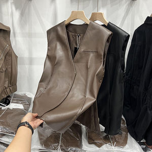胖mm大码300斤pu皮衣马甲外套女春秋宽松显瘦小众别致外搭马夹ins