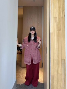 大码女装美式牛仔外套潮秋季300斤胖mm宽松oversize百搭长袖开衫