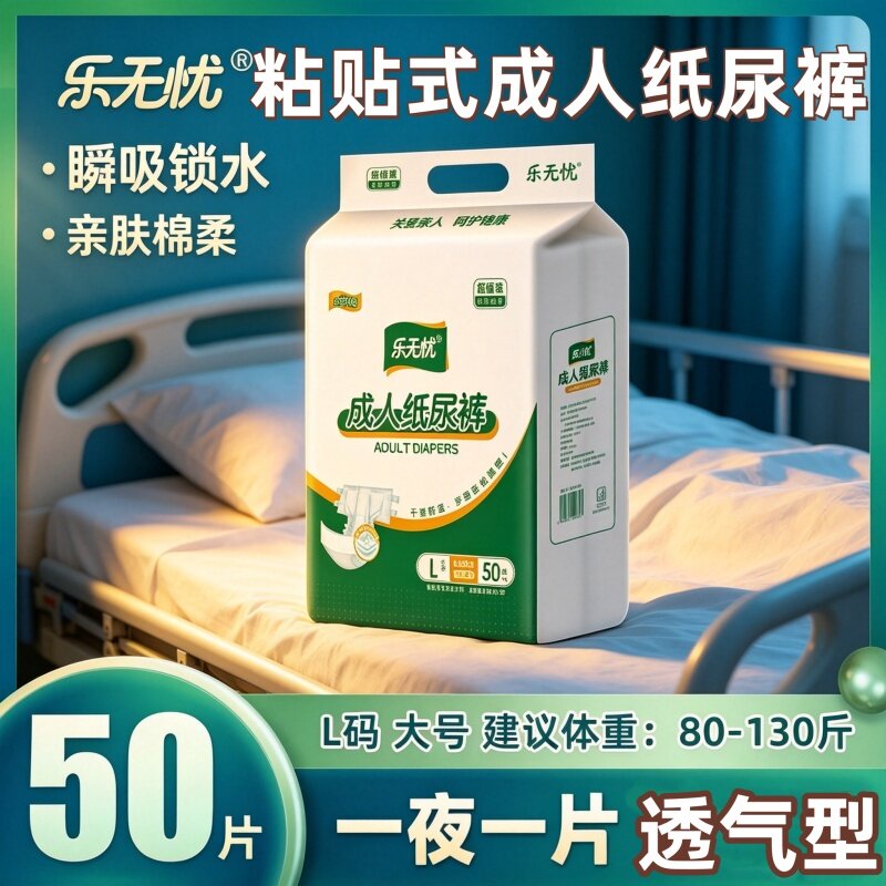 [一夜一片干爽]乐无忧成人纸尿裤L码50片老人产妇透气防漏男女用