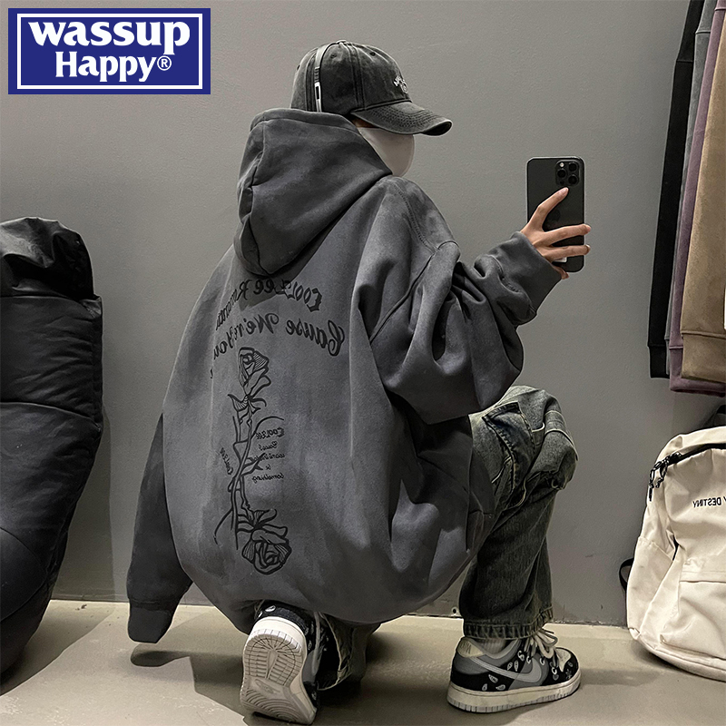 WASSUPHAPPY秋季连帽卫衣外套男