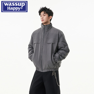 wassup happy美式复古飞行工装棉服男士冬季加厚保暖防风棉衣外套