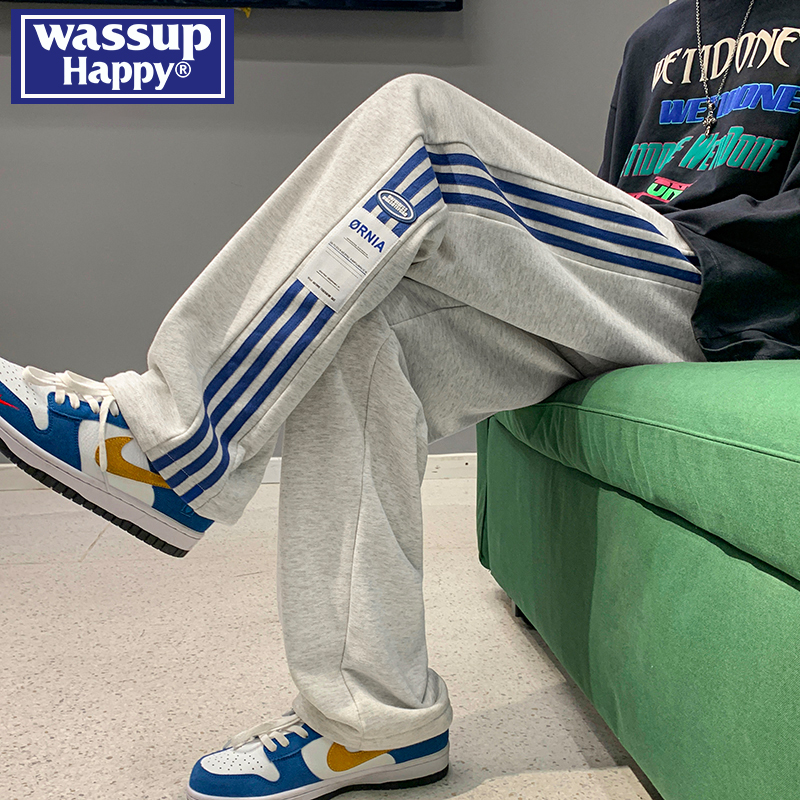 WASSUPHAPPY春秋直筒休闲裤子男