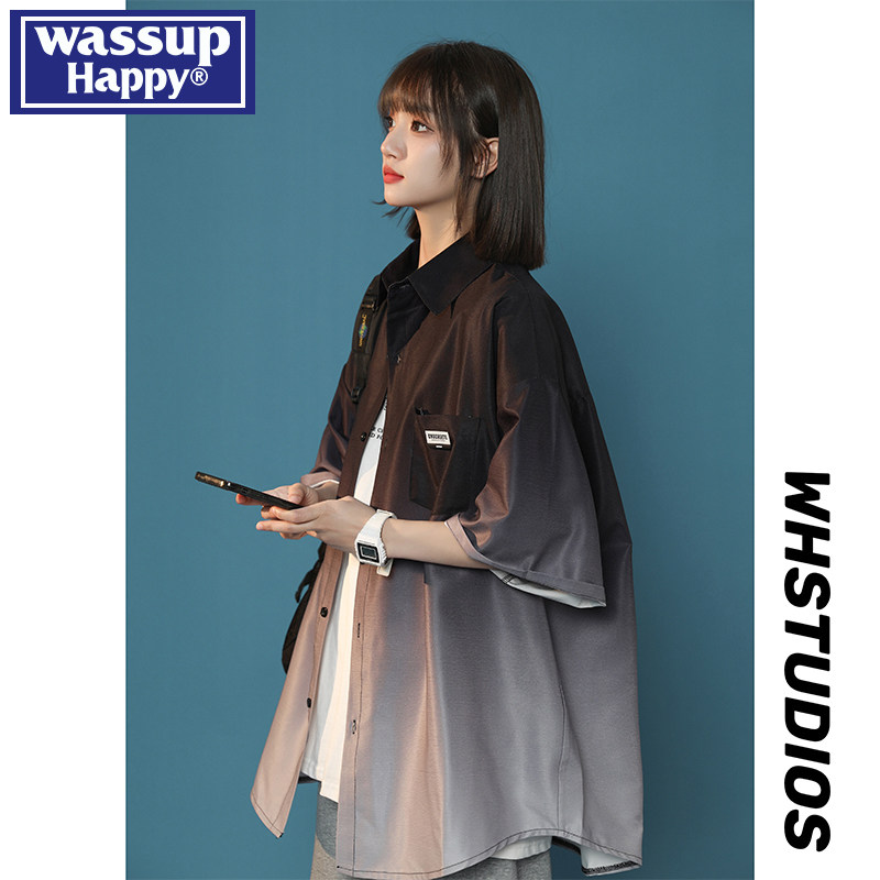 WASSUPHAPPY夏季薄款短袖衬衫男图片