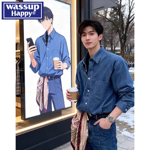 WASSUPHAPPY春秋翻领长袖衬衫男