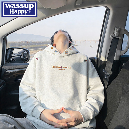 WASSUPHAPPY设计感刺绣连帽卫衣