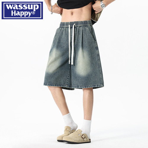 WASSUPHAPPY美式工装牛仔短裤男