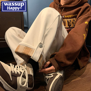 青少年宽松百搭休闲长裤 wassup 子男秋冬2025新款 直筒裤 happy美式