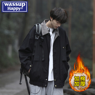 wassup happy夹克外套男士秋冬季2025新款加棉加厚宽松工装棒球服