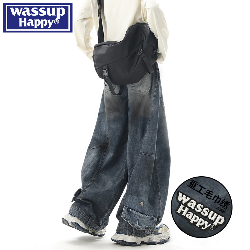 WASSUPHAPPY秋季直筒牛仔裤子男