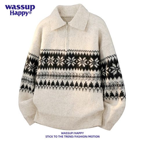 WASSUPHAPPY半拉链高领毛衣男士