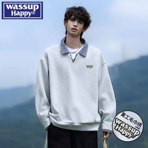 WASSUPHAPPY春秋翻领卫衣外套男