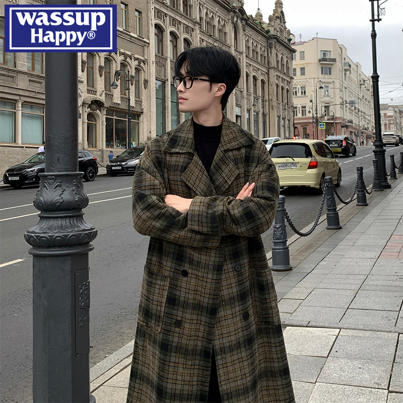 WASSUPHAPPY英伦风格子毛呢大衣