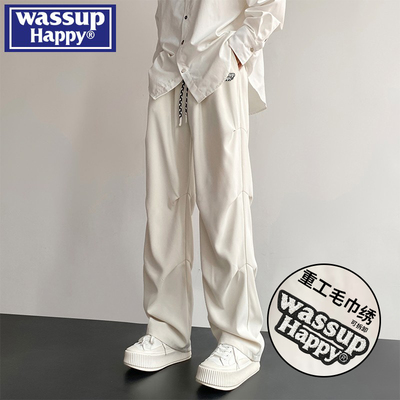 WASSUPHAPPY褶皱直筒休闲裤子男
