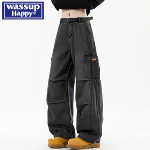 牛仔裤 男士 夏季 wassup 宽松直筒休闲裤 多口袋工装 新款 子 happy美式