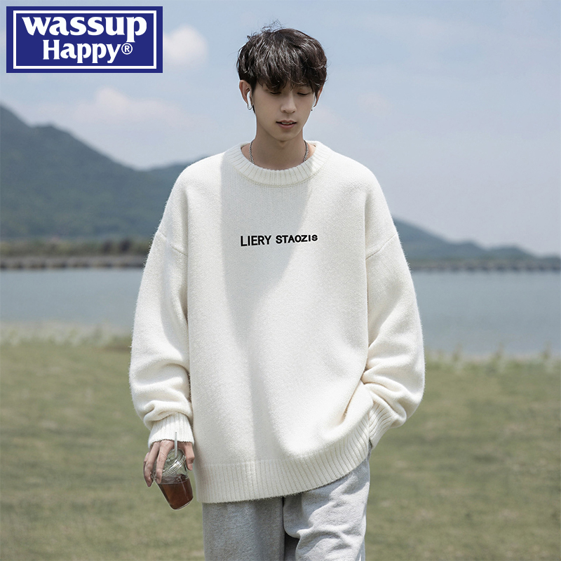 WASSUPHAPPY圆领内搭针织毛衣男