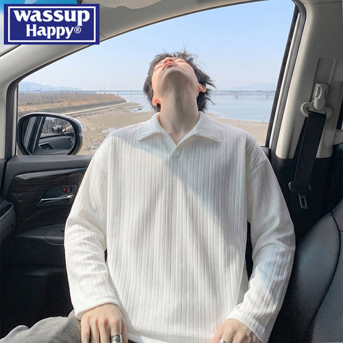 WASSUPHAPPY长袖polo男宽松上衣