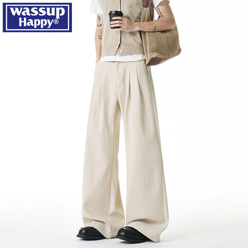 WASSUPHAPPY仿亚麻褶皱西裤男士