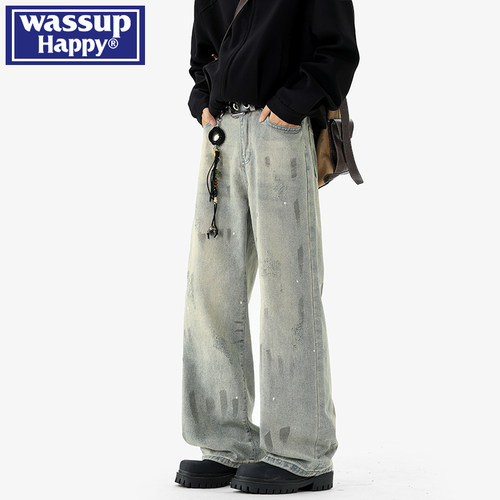 WASSUPHAPPY牛仔裤子男宽松直筒