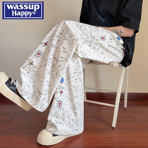 WASSUPHAPPY刺绣冰丝薄款裤子男