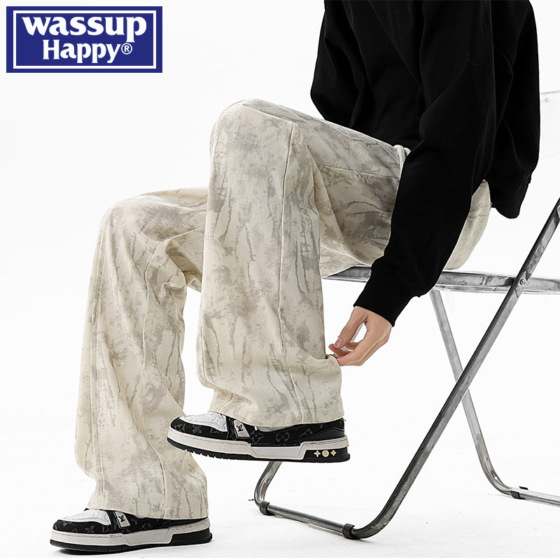 wassup happy扎染休闲裤子男士春秋季新款青少年宽松直筒阔腿长裤,男装,休闲裤,淘宝优惠券,粉丝福利购,淘宝优惠卷